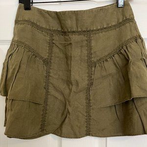 Linen Army Green Ruffle Skirt